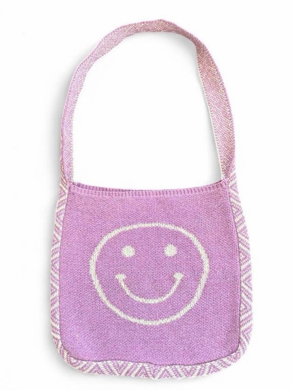 Lavender Smiley Knit Shoulder Bag